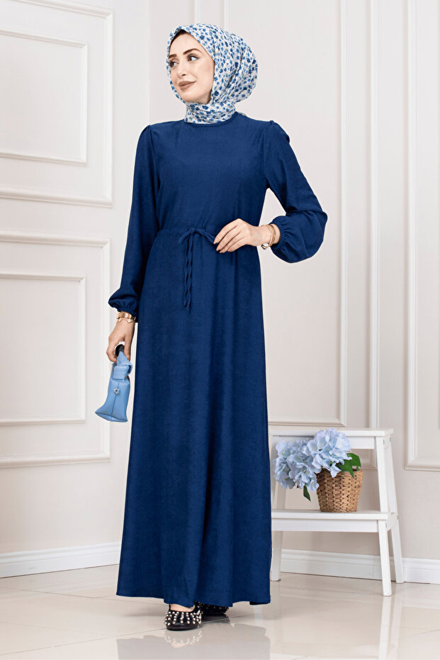 Buy Tünelli Corded Fabric Original Dress- Cobalt Blue