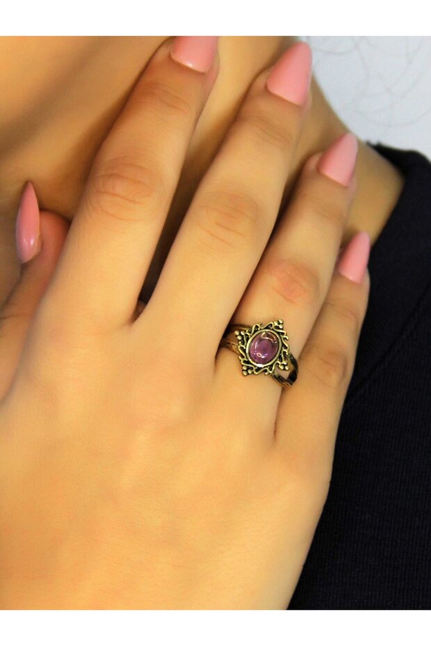 Natural Stone Amethyst Natural Stone Antique Model Women's Adjustable Ring Euy71Amt