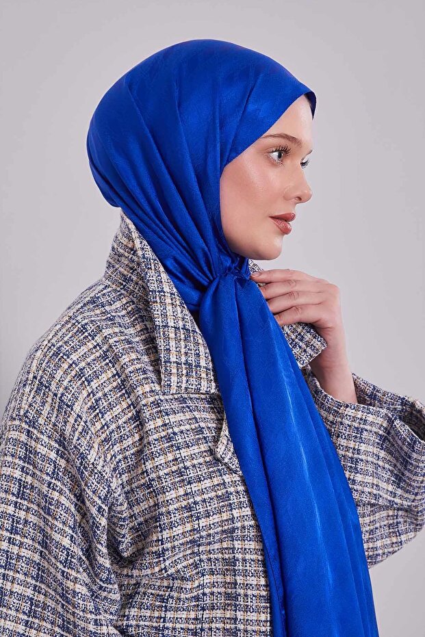 أزرق بلون الكوبالت شال جاكار بنمط محبوك