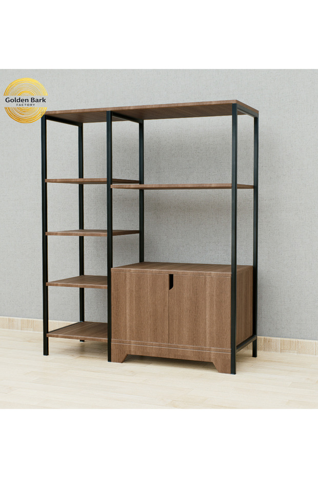 5-Tier Coffee Corner Table with Metal and Wood Frame, Multi-Use Organizer with Under Cabinet - 2