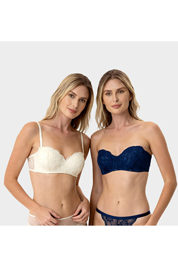 2-Pack Economical Pack 6800 Ales Whole Cup Unpadded Lace Strapless Bra Set