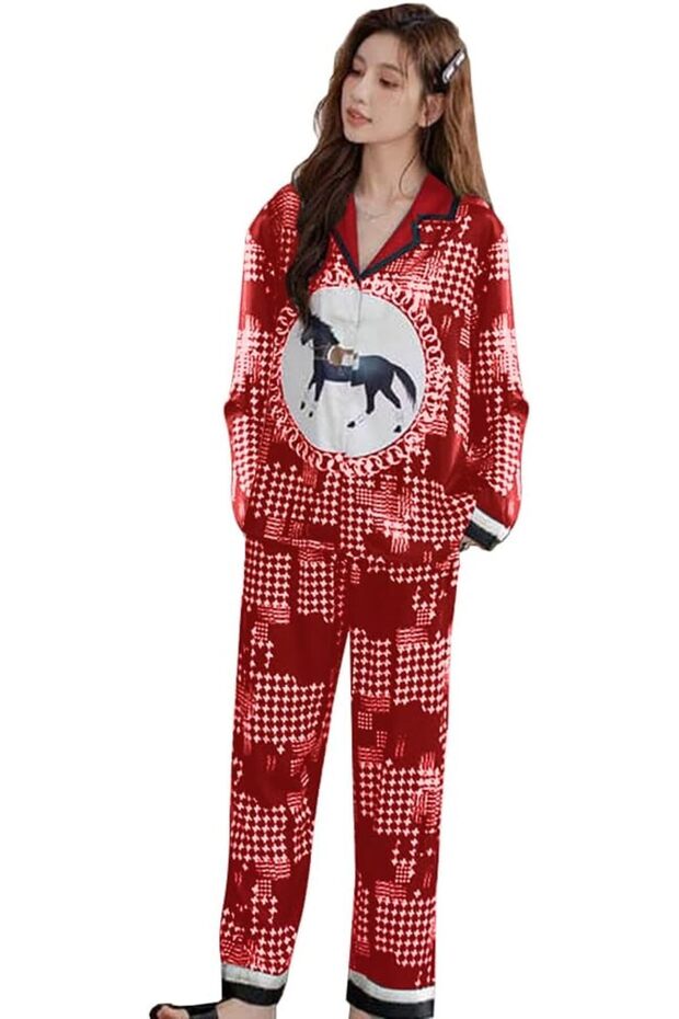 Women Pajamas Set, Long Sleeve Pants Suit Sleepwear for Women with Christmas Theme MG13