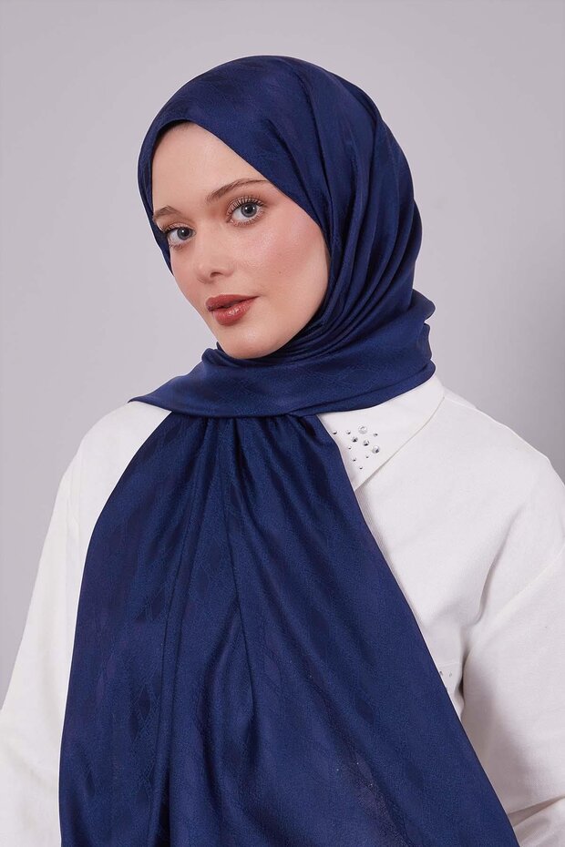 Lacivert Örgü Desen Jakar Şal - 1