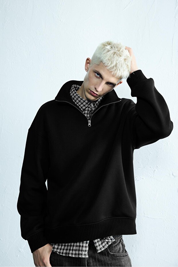 Fitilli fermuarlı sweatshirt - 1