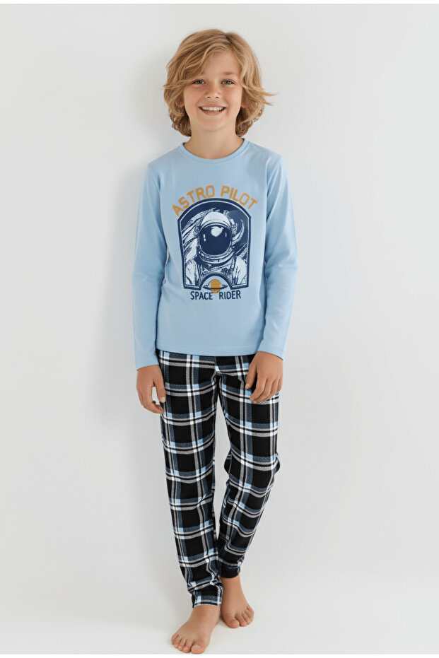 Erkek Çocuk Uzun Kollu %100 Pamuklu Pijama Takımı Astro Pilot - 1