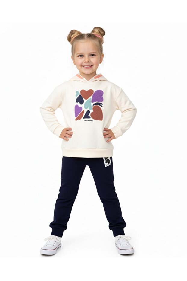 Girl's Heart Printed , Hooded Sweatshirt Transitional 2-3-4-5-6 Years Old Bottom Top Tracksuit Set