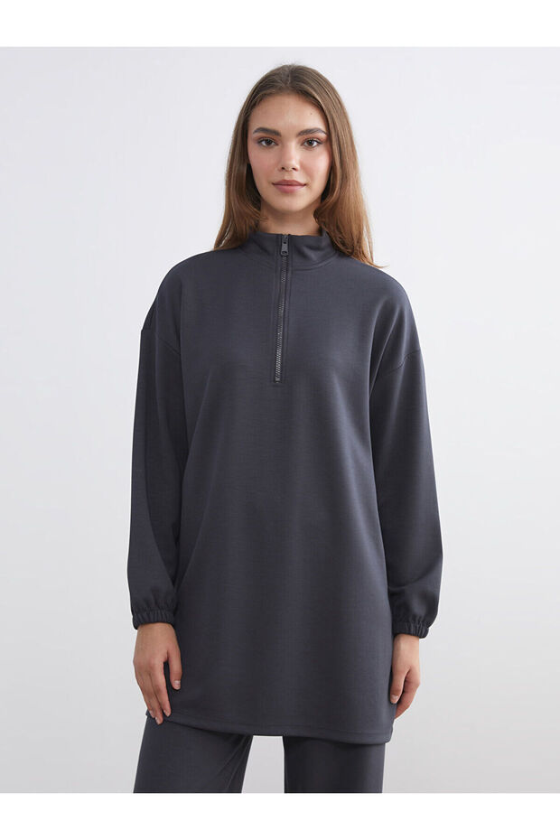 Alita City Lcw Modest Anthracite Interlock Plain Oversize Women's Sweatshirt Tunic with a Difference