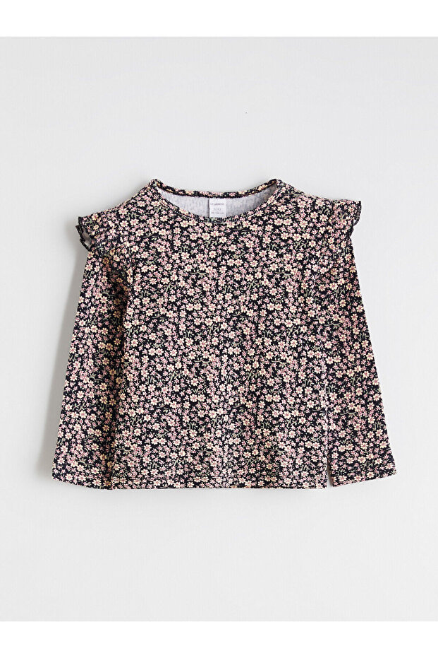 Pink Heart Printed Ruffle Girls T-Shirt
