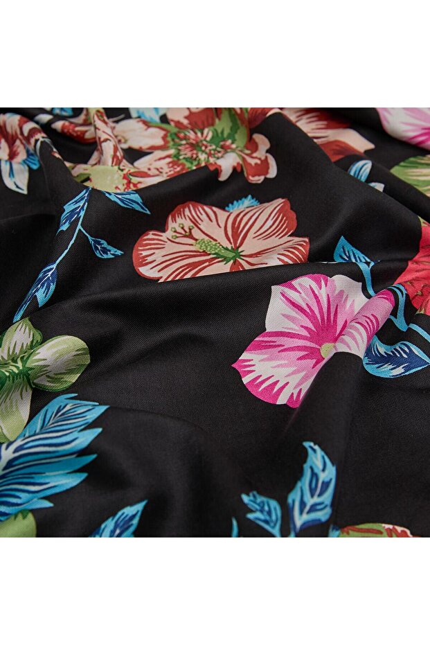 شال حرير منقوش - نمط بيتونيا - أسود - 3