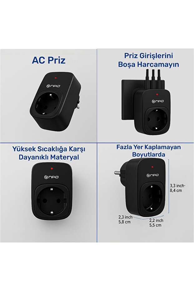 Fulltech24 3680W Yüksek Voltaj/Akım ve Çocuk Korumalı Type-C ve USB Çoğaltıcı Duvar Prizi - 5