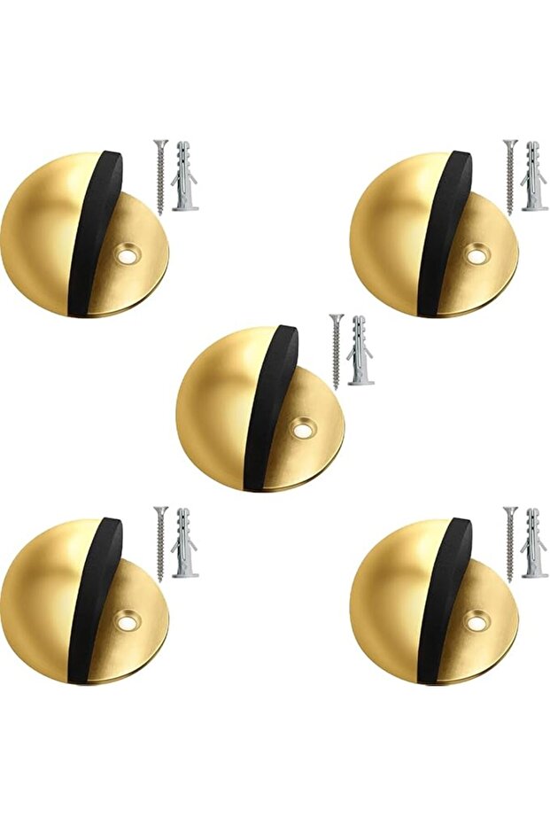 Stainless Steel Floor Door Stopper, Polished Oval Half Moon with Rubber Bumper (5 Pack, Gold)