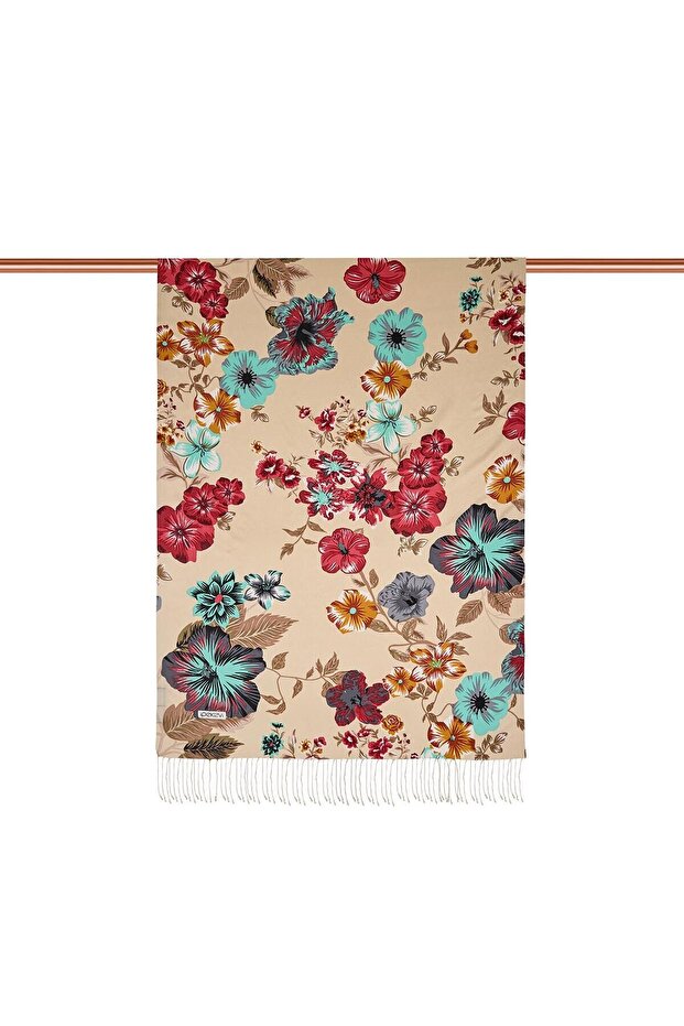 Patterned Silk Shawl - Petunia Patterned - Cream - 2