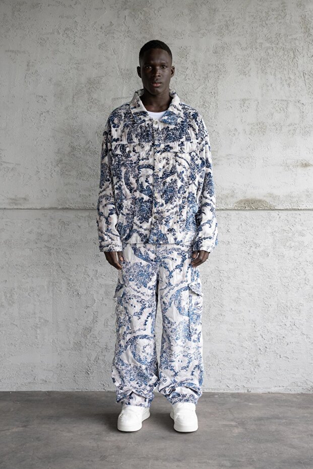 Patterned Jacquard Pants Blue - 5