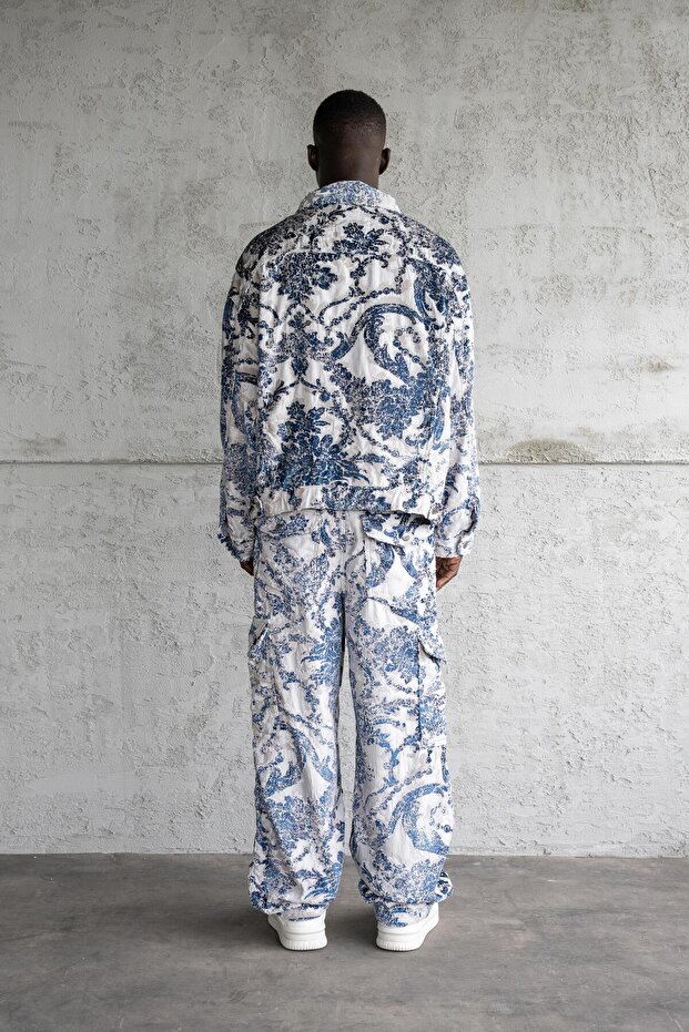 Patterned Jacquard Pants Blue - 7