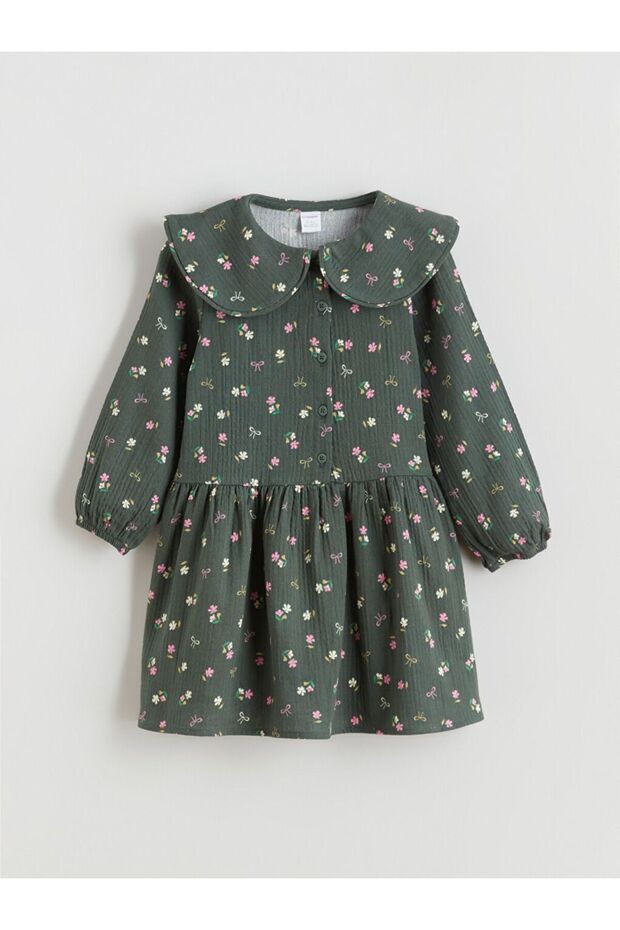LCW Kids Bebe Yaka Çiçekli Kız Çocuk Elbise - 1