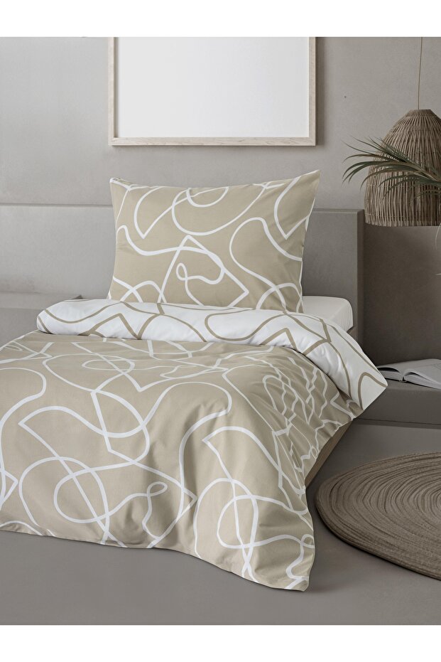 Mix Cappucino Single Ranforce Cotton Fitted Sheet Duvet Cover Set