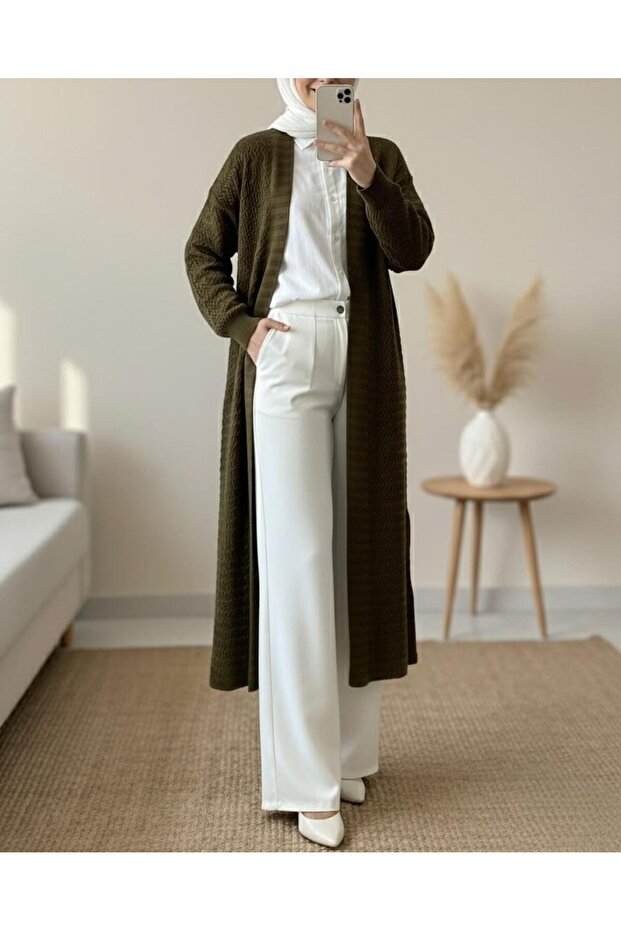 سترة تريكو طويلة بنمط متعرج - 2