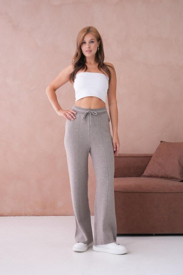 10878-Tie-Up Flexible Palazzo Knitwear Trousers
