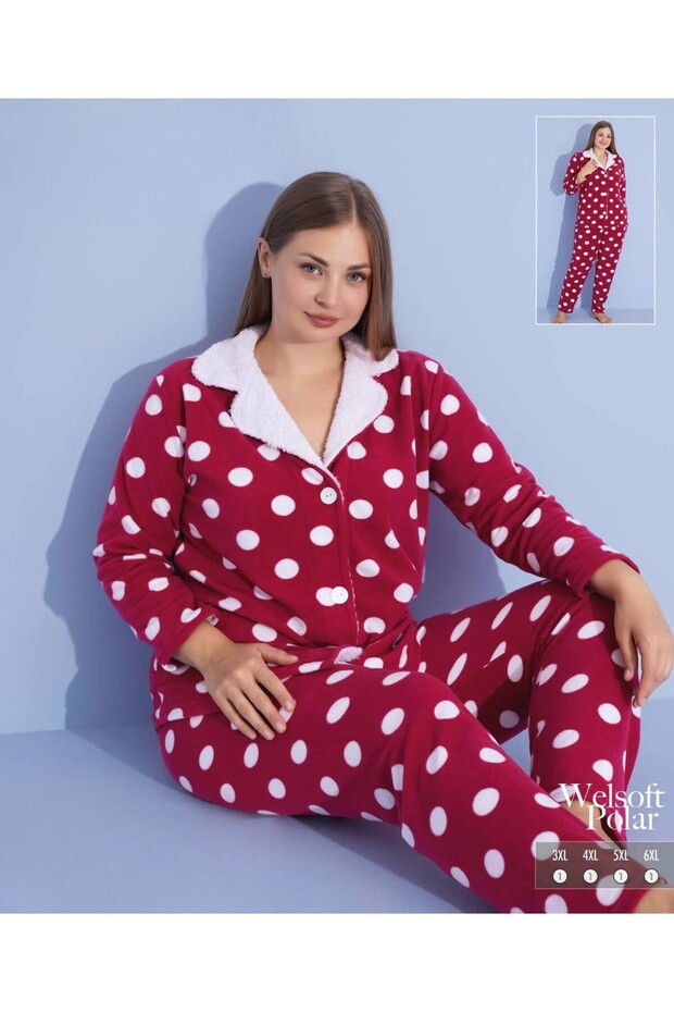 Women's Oversized Welsoft Fleece Buttoned Pajama Set – Soft Textured Winter Plush Fabric Loungewear