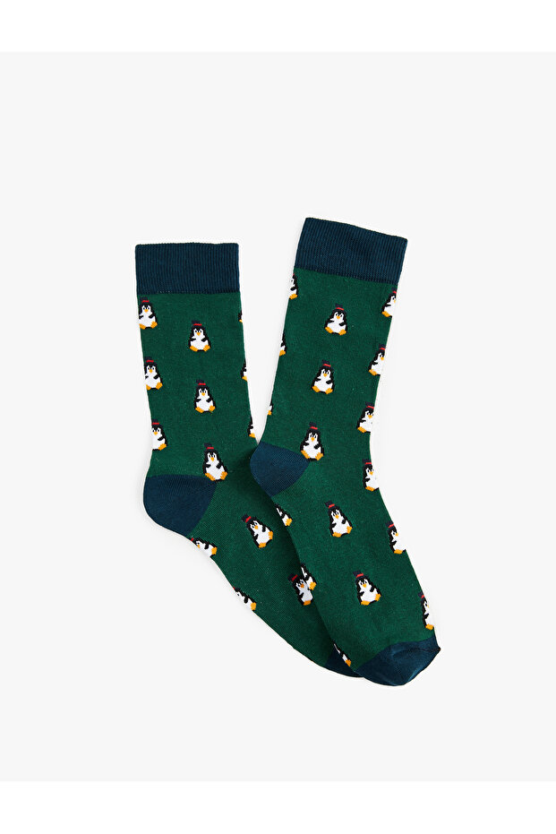 Farbblockierte Socken mit Weihnachtsmuster - 1