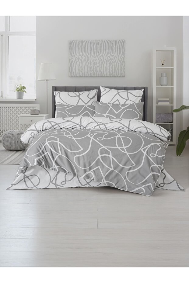 Mix Gray Single Ranforce Cotton Fitted Sheet Duvet Cover Set