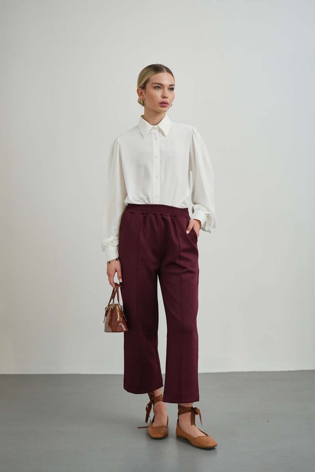 Women's Hidden Placket Crepe Balloon Sleeve White Shirt