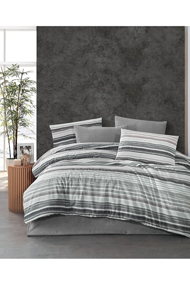 Tasel Gray Single Ranforce Cotton Fitted Sheet Duvet Cover Set