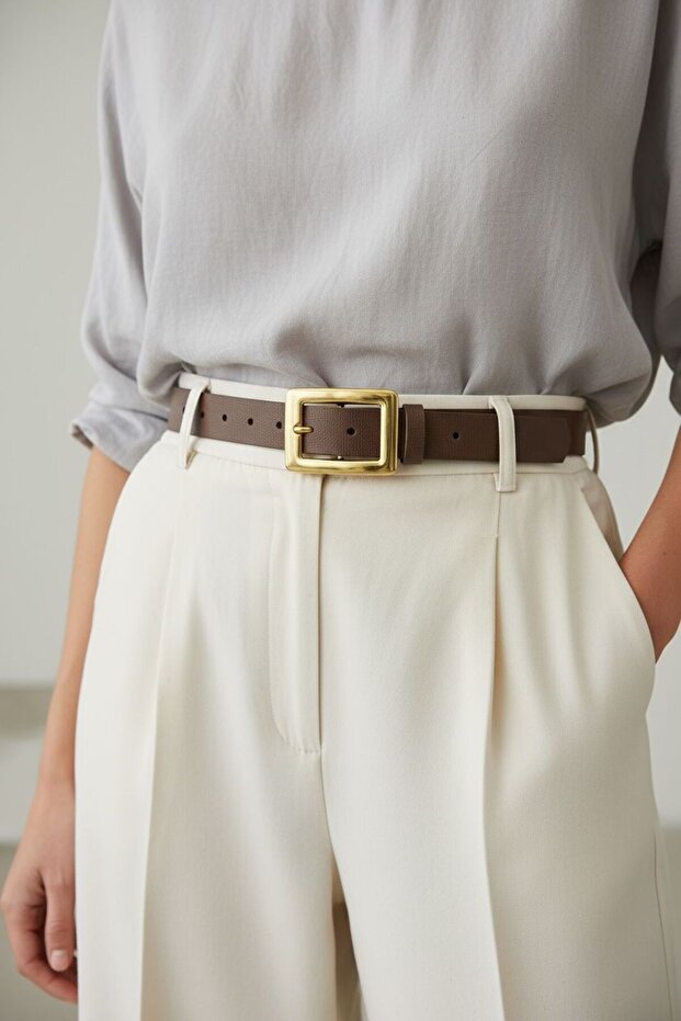 Women's Brown Gold Square Buckle Belt