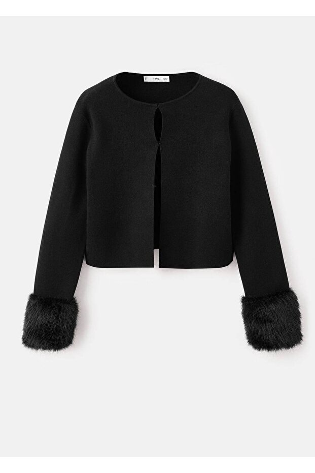 Kürk görünümlü manşetli ceket - 3