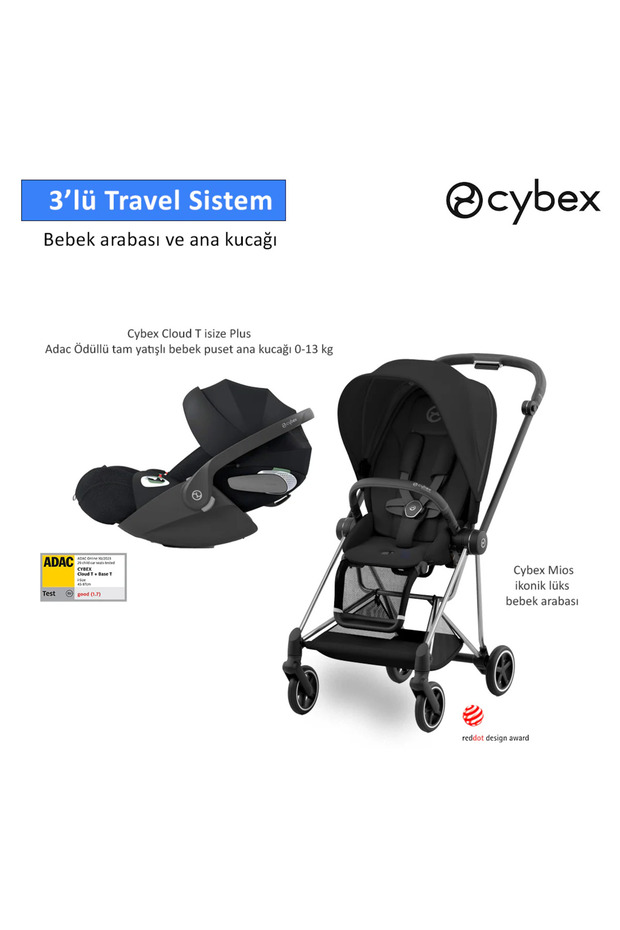 3 lü travel sistem Mios Chrome Black + Cloud T isize PLUS + Mios Adaptör - 1
