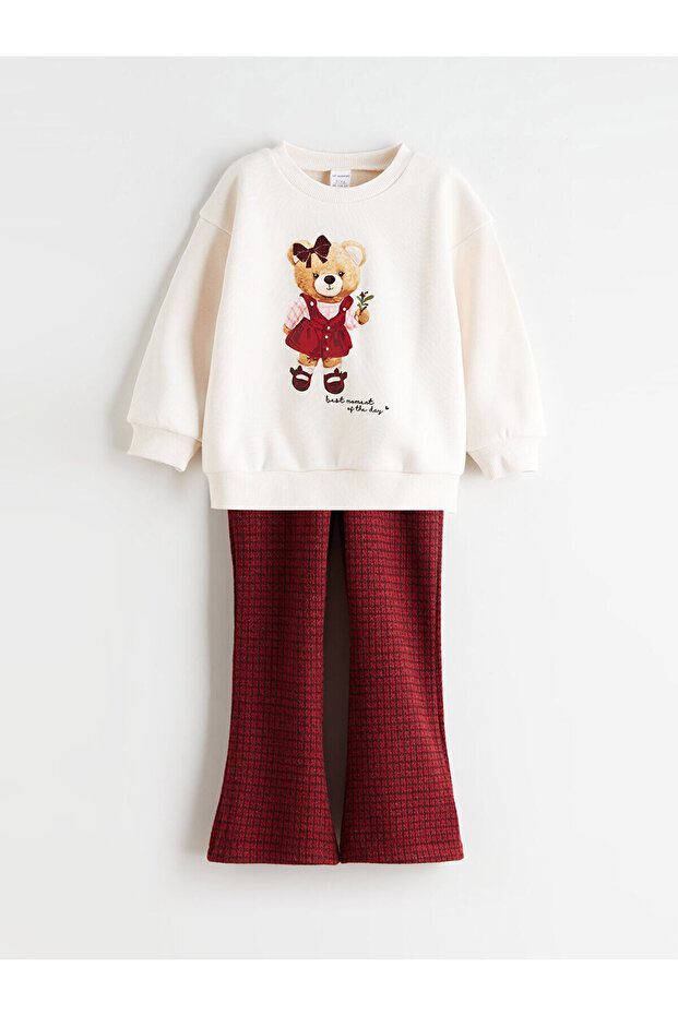 Teddy Bear Printed Girls' Sweatshirt and Leggings Pants