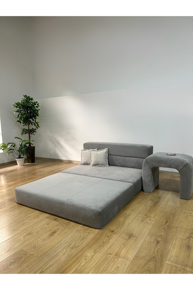 Torso Katlanır Kanepe Koltuk Yatak Pati Dostu Fitilli Örme Peluş Kumaş - 4