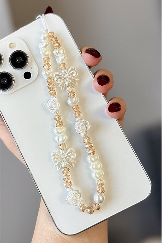 Bow/Flower Shape Glass Crystal and Pearl Phone Charmi Phone Strap