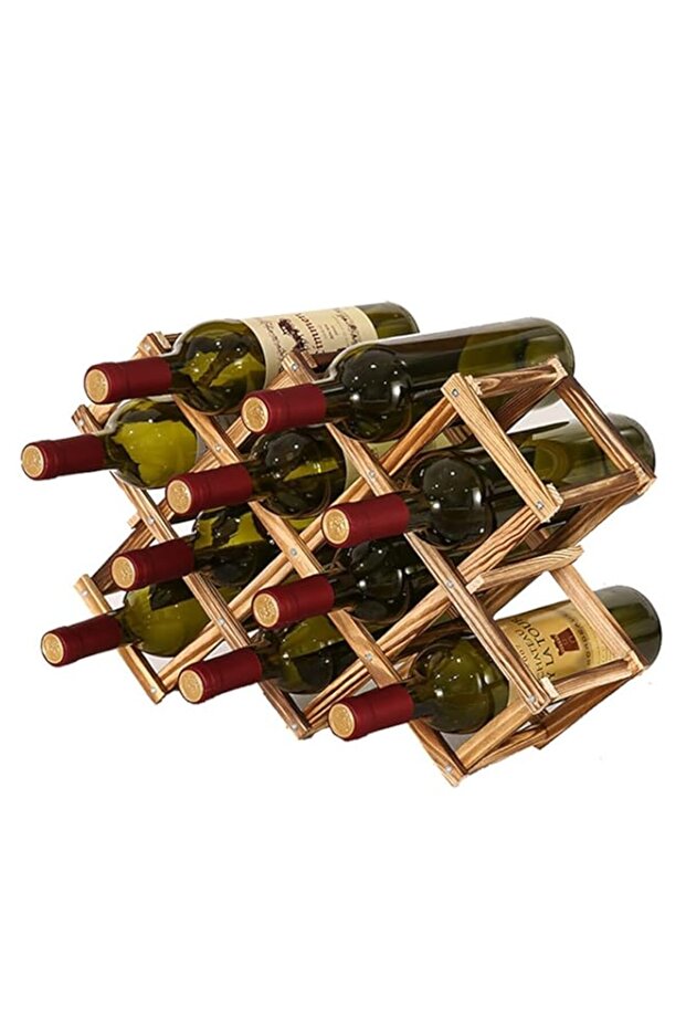 SKEIDO Solid Wood Wine Rack Home Creative Folding Wine Bottle Holder Simple Rugged 10 Bottle Liquor Rack Bar Accessories Tool