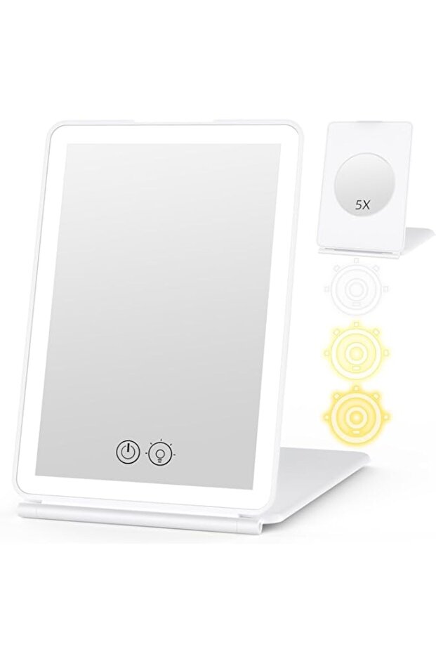 مرآة مكياج WEILY مع إضاءة، مرآة تجميل مع تكبير 5 مرات، 3 ألوان، لمسة قابلة للتعتيم - 1