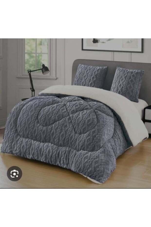 Embossed Thick & Warm Faux Fur Plush Soft Dark Grey 6 Pc King Size Comforter Set