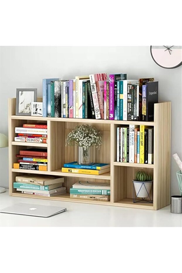 Desktop Bookshelf, Adjustable Wood Desktop Display Shelf Rack, Counter Top Bookcase, Free Style Display True Natural Stand Shelf Rack (Light Walnut)