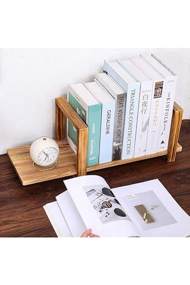 Solid Wood Desktop Student Learning study Bookend, Simple Retro tilt stretchable bookstand Bookcase and CD Disc File Magazine Storage Shelf (oak)