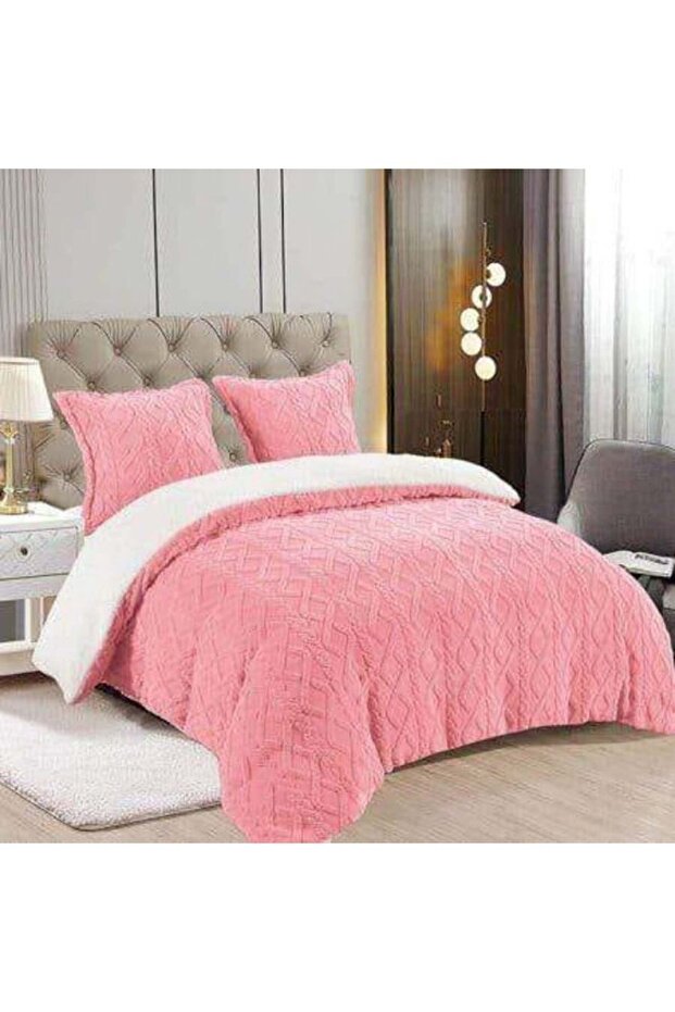 Embossed Thick & Warm Faux Fur Plush Soft Pink 6 Pc King Size Comforter Set