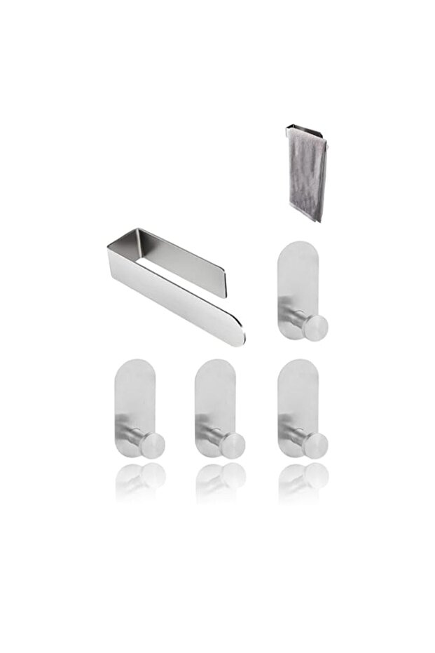 Stainless Steel Adhesive Towel Bar Set - Self-Stick Wall Mount Hooks & Towel Holder for Bathroom - Silver, Easy Install, Space-Saving Design