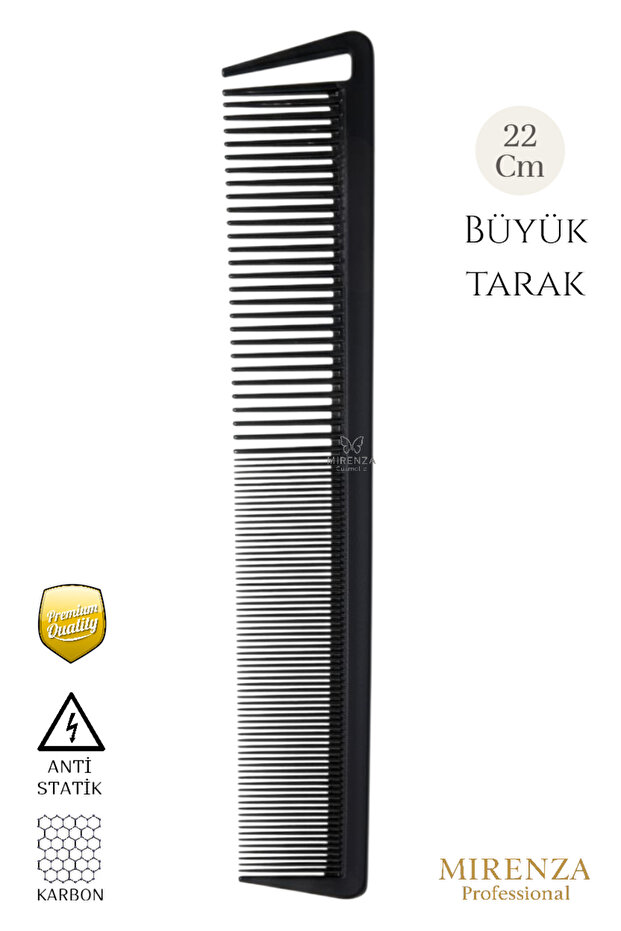 Professional Barber Hairdressing Hair Cutting Comb - Black Large Carbon Comb - Hooked Comb