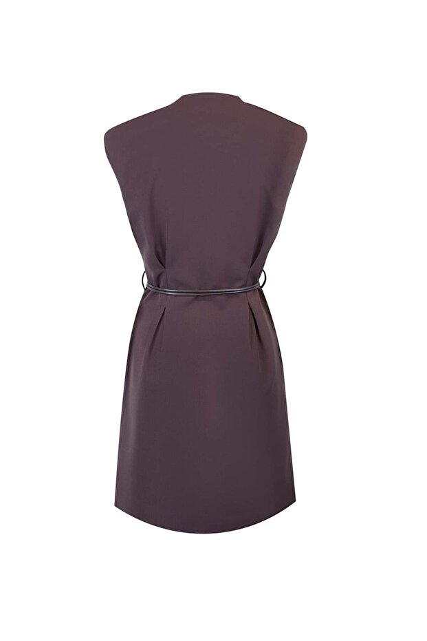 V Yaka Kemerli Elbise - 5