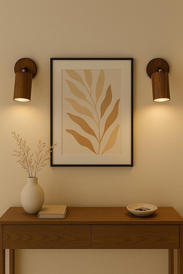 Duvar Aplik 360° Dönebilen Silindir Yansıtma Tasarımlı Tek Yönlü Ahşap Salon Hol Cafe Otel Aplik - 5