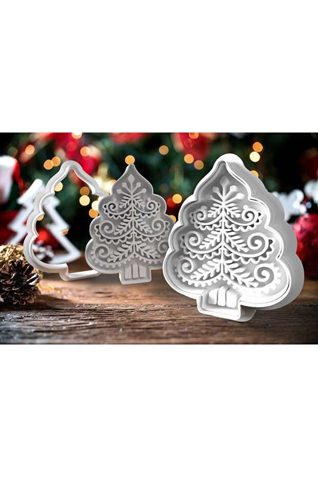 قالب بسكويت منقوش على شكل شجرة مكون من 5 قطع - 1