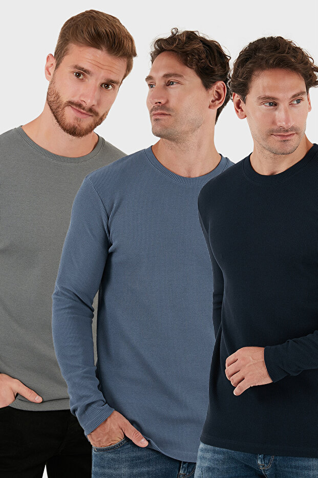 قميص قطني برقبة دائرية قصة ضيقة باسيك 3-pack سويت للرجال SWEAT 5905073S3