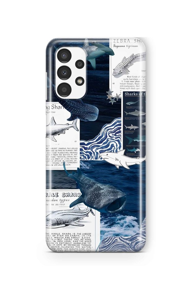 Samsung Galaxy A53 Compatible Shark and Ocean Theme Patterned Transparent Phone Case