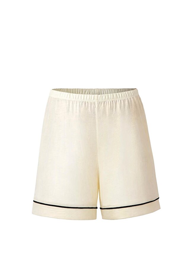 Bambu Şortlu Pijama Takımı / Krem - 4