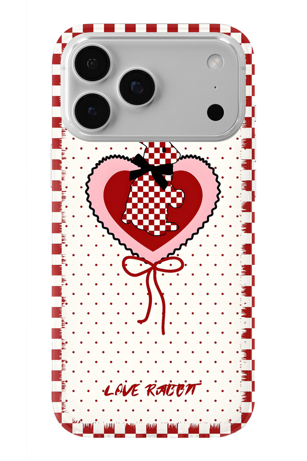 iPhone 18 Pro Compatible Red Checkered Rabbit Pattern Transparent Phone Case