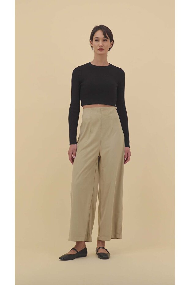High-Waist Straight Suede Pants