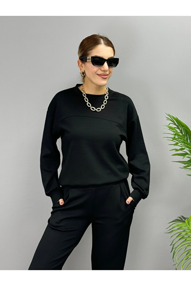 Women's Long Sleeve Crew Neck Viscose Two Thread Blouse and Pants Double Suit